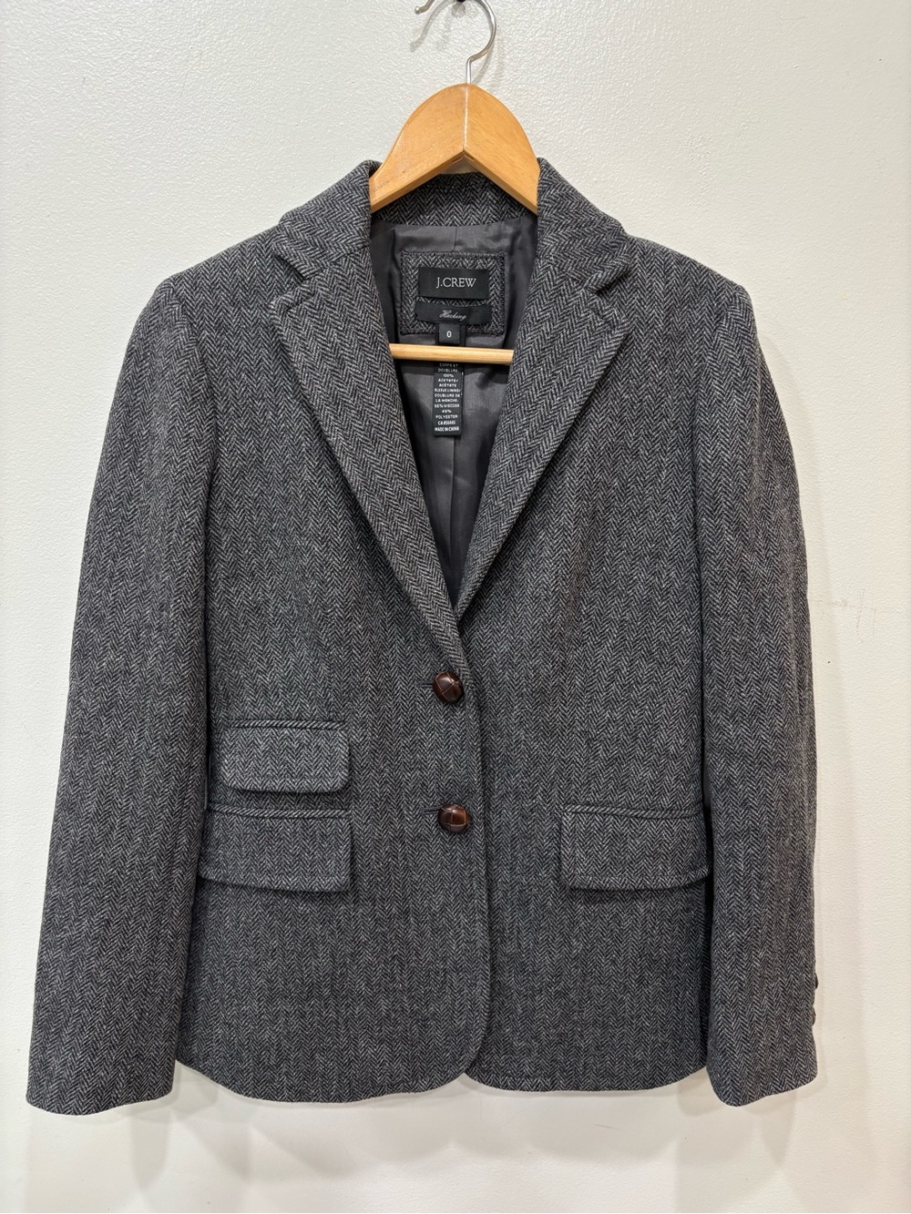 J.Crew Hacking Wool Herringbone Gray Blazer Jacket Women’s Size 0 (XS)